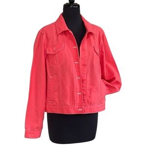 Eddie Bauer Women's Vibrant Coral Linen Cotton Blend Trucker’s Jacket Sz L